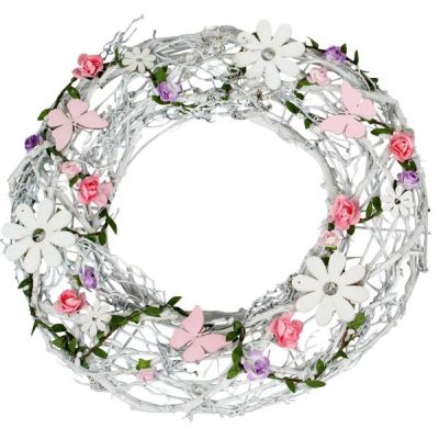 Sommer Kranz für die Tür Türkranz Blumen Bouquet weiß rosa 36 cm | 11664832 / EAN:4260660214889