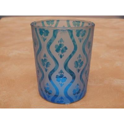 Teelichtglas HAWAII 6,8 cm blau-weiß | 133 / EAN:4019581608617