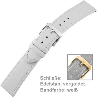 Uhrenarmband Ladies 20 mm Kalbsleder weiß mit Schließe aus Edelstahl vergoldet | 47536