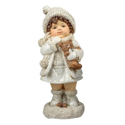 Winterkind Dekofigur Mädchen mit Teddybär creme weiß gold stehend 20 cm | 11676122 / EAN:4260660217637