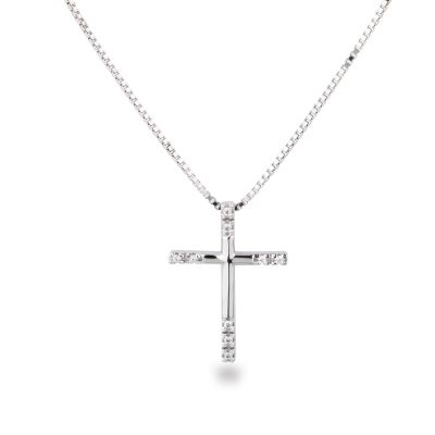 42cm - Halskette mit schmalem Kreuz Anhänger 22mm 925 Silber Rhodium | Car-09-VZ / EAN:4250887406617