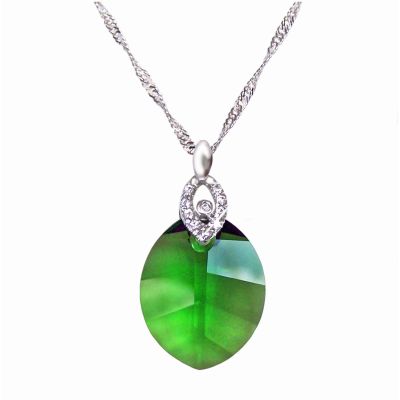 925 Silber Halskette mit Pure Leaf Kristall in Fern Green grün | Fi15-PD28-FGr-Sng2 / EAN:4250887401513