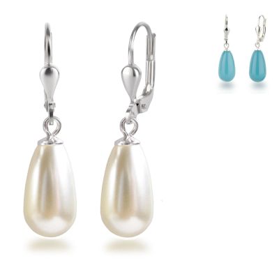 925 Silber Ohrringe mit Perlen in Tropfenform Ohrhänger Farbwahl | OH-Ri01 / EAN:4250887400356