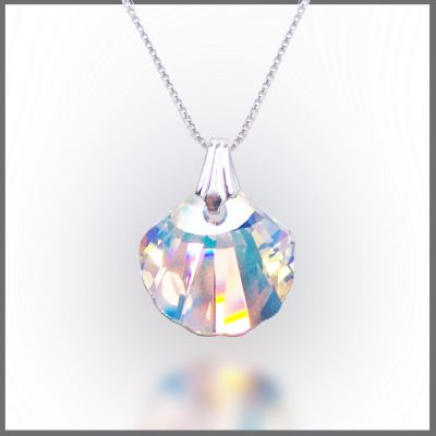 925 Silberkette Muschel Anhänger Swarovski® Kristall Crystal Aurora Boreale | PD49-AB_VZR