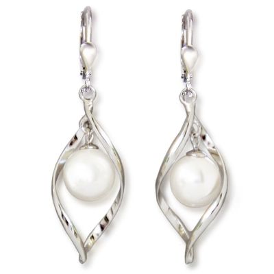 Auffällige Ohrringe aus 925 Silber und 10mm großer Perle weiß Ohrhänger | Fi1-OH01w / EAN:4250887403234