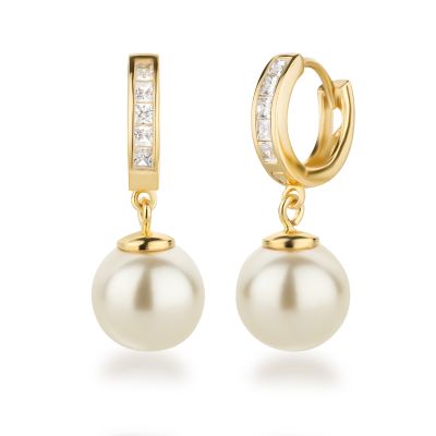 Creme - Creolen vergoldet 925 Silber Perlen Ohrringe Zirkonia Farbwahl | Fi-OCR27vg-Ku10 / EAN:4250887408123