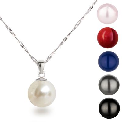 Creme - Perlenanhänger 12mm Perle mit Halskette 925 Silber Rhodium | Ku12-SngRH / EAN:4250887409465