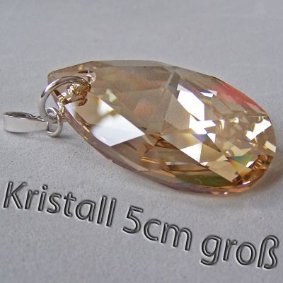 Crystal (kristallklar) - 5cm großer Tropfen Kristall Schmuckanhänger 3 Farben, Silberöse | PD-AN 61