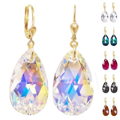 Crystal (kristallklar) - Vergoldete Ohrhänger mit 22mm Kristall Tropfen, Farbwahl | PD-OH58db / EAN:4250887402343