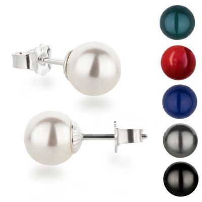 Dunkelblau - 925 Silber Ohrstecker 8mm Perlen Perlenohrringe, Farbwahl | OS-Ku08 / EAN:4250887402008