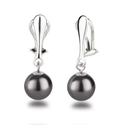 Dunkelgrau - 925 Silber Clips Hänger mit 10mm großen synth. Perlen, Perlenohrringe Ohrclips, Farbwahl | OC-OH-Ku10 / EAN:4250887406051