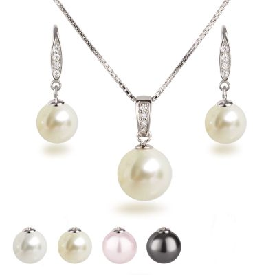 Dunkelgrau - Perlen Schmuckset Ohrhänger und Halskette mit Anhänger 925 Silber rhodiniert | Set-Fi14 / EAN:4250887405092