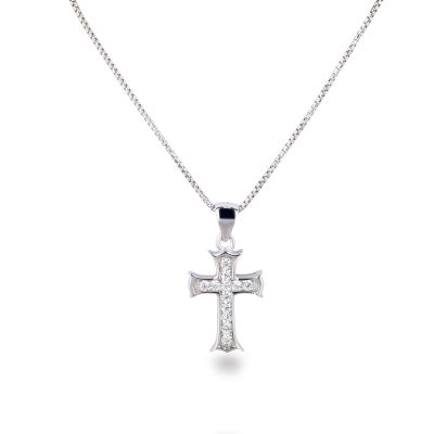 Feine Halskette Kreuz Anhänger 2cm 925 Silber Rhodium Zirkonia | Car-07-VZR42 / EAN:4250887406587