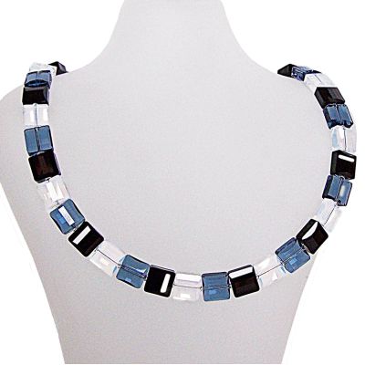 Halskette, Collier Stairway aus Swarovski® Kristall schwarz, blau, weiß, 925 Silber | S-Fo41Jet-DB-Wo / EAN:4250887401902