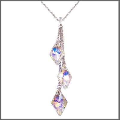 Halskette mit Anhänger lang in Crystal Aurora Boreale 925 Silber Rhodium | PS92-3-AB_45cm / EAN:4250887400653