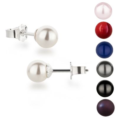 Hell-rosa - 925 Silber Ohrstecker 6mm Perlen Perlenohrringe, Farbwahl | OS-Ku06 / EAN:-