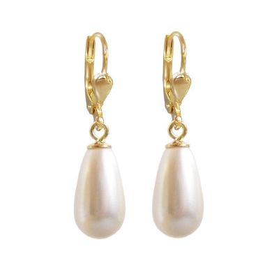 Hochwertig vergoldete Ohrringe mit Perlen in Tropfenform Gold-Doublé Ohrhänger | OH-Ri01db-w / EAN:4250887400349