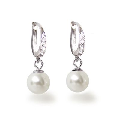 Kleine Perlen Ohrhänger 925 Silber Rhodium mit 8mm Perle weiß | Fi-OCR16-Ku08-ww / EAN:4250887404675