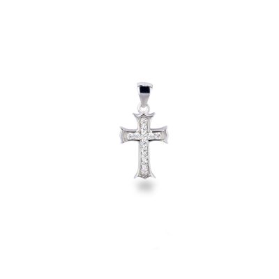 Kleiner Kreuz Anhänger 2cm aus 925 Silber Rhodium mit Zirkonia | Car-AN07 / EAN:4250887406594