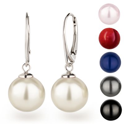Koralle rot - 925 Silber Ohrringe mit großen runden Perlen Farbwahl | Sx10-OH-Ku12 / EAN:4250887408482