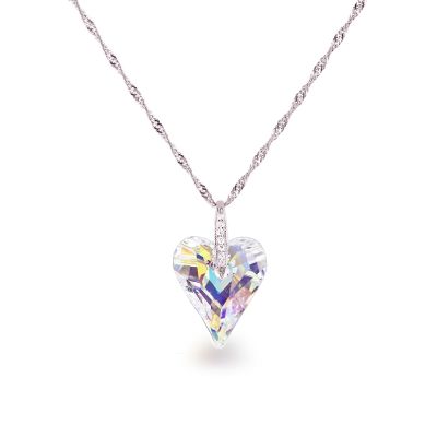 Kristall Herz mit 925 Silberkette Anhänger Wild Heart in Crystal Aurora Boreale | Fi37-PD81-AB-Sng / EAN:4250887405283