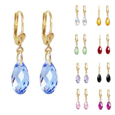 Light Sapphire (hellblau) - Ohrringe hochwertig vergoldet mit Briolett Schliff Kristall, Farbenwahl | PD-OH22db / EAN:4250887402817