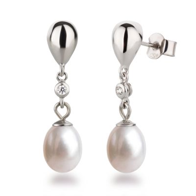 Ohrringe 925 Silber poliert mit Süßwasser-Perle hängend | Rf-OH01-SWP09-w / EAN:4250887408703