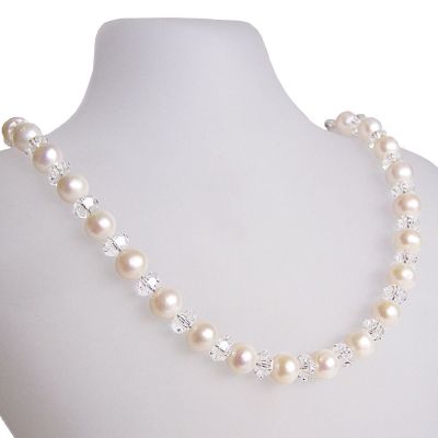 Perlenkette mit Kristall und Süßwasser Zuchtperlen | S-P49w-gl06-C / EAN:4250887401940
