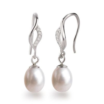 Perlenohrringe Ohrhänger aus 925 Silber Rhodium mit Süßwasserperle und glitzernden Zirkonia | grau - schwarz | Fi-OH33P / EAN:4250887405023