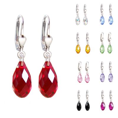 Rot - Ohrringe 925 Silber kleiner Kristall Briolette, Ohrhänger in vielen Farben | PD-OH22 / EAN:4250887401629
