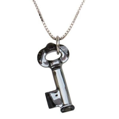 Schlüssel Anhänger 925 Silber Halskette gau anthrazit | PD-Key-SN_VZ45 / EAN:4250887403258