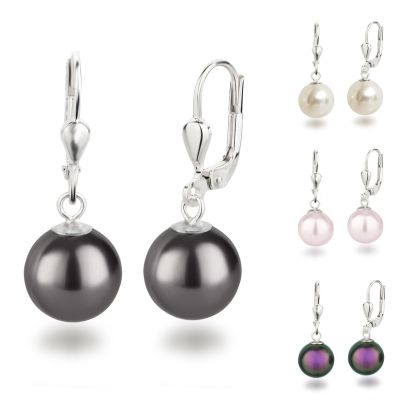 Schwarz - 925 Silber Ohrringe mit Perle 10mm rund Ohrhänger Farbwahl | OH-Ku10 / EAN:4250887407287