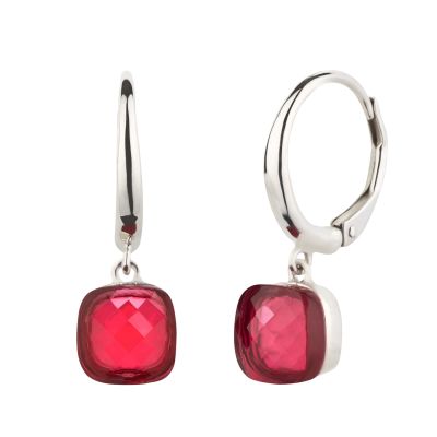Silber Ohrringe schmale mit roten Kristall Quadrat | Co-OCR90 / EAN:4250887408055