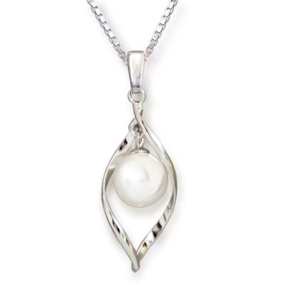 Silberkette mit großem Perlen Anhänger synth. Perle 10mm weiß, 925 Silber Rhodium | Fi1-01w / EAN:4250887403241