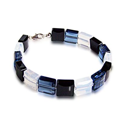 Stairway Bead Armband aus Swarovski® Kristall in schwarz, blau, weiß, 925 Silber | S-Fo-A41Jet-DB-Wo / EAN:4250887401926