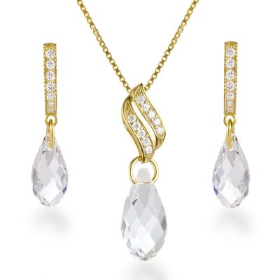 Vergoldetes 925 Silber Schmuckset mit crystalfarbenen Kristallen von Swarovski® | Set-Fi12vg-PD22-C / EAN:4250887404101