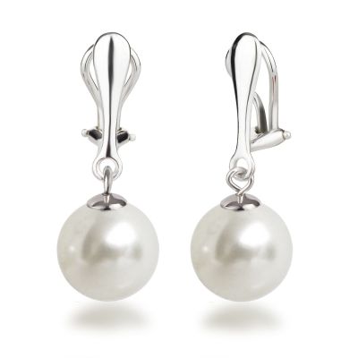 Weiß - Ohrclips Hänger mit 12mm großen Perlen 925 Silber Clips, Farbwahl | OC-OH-Ku12 / EAN:4250887406020