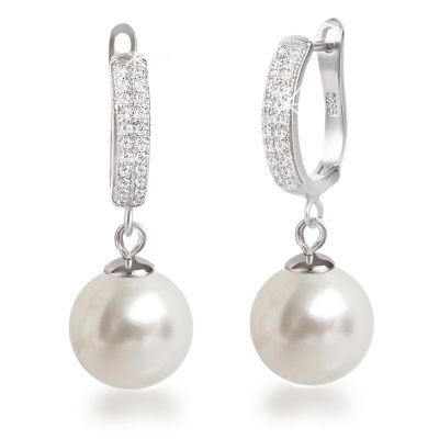 Weiß - Ohrhänger mit 12mm Perlen 925 Silber Rhodium | Fi-OCH24 / EAN:4250887404828