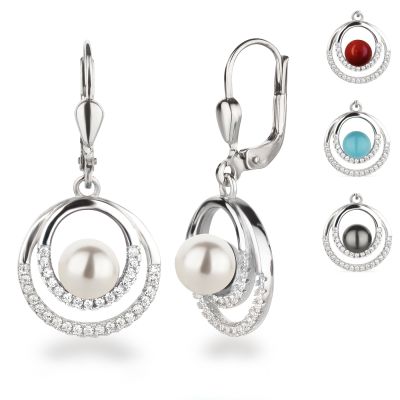 Weiß - Ohrhänger rund Kringel mit Perle 925 Silber Rhodium Farbwahl | Fi-OH40-Ku06 / EAN:4250887408604