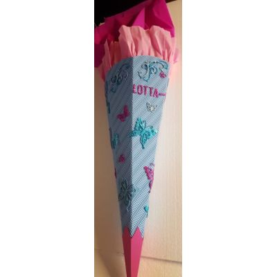 Blau 68cm, rosa, Fertige Schultüte 68 cm - Schultuete Schmetterling in Handarbeit für Sie hergestellt, incl. Name | 12985
