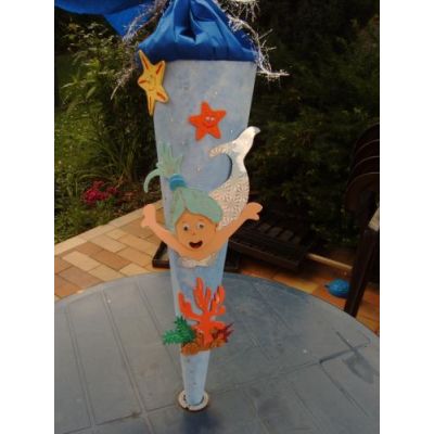 Blau, cyan, Fertige Schultüte 68 cm - Schultuete Meerjungfrau 2 in Handarbeit für Sie hergestellt auch als Bastel-Set, incl. Name | Meerjungfrau2