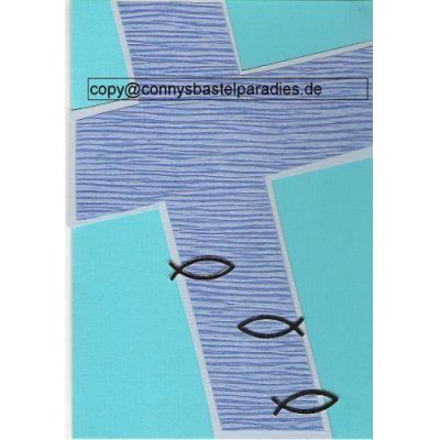Blau, farbiges Kuvert - Konfirmation Komunionkarte handgemacht Kreuz mit Fischen | 17