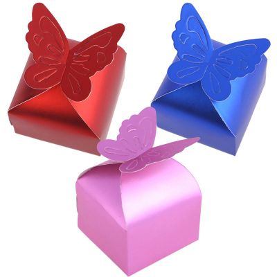 Creme - Schachtel Gastgeschenk Geschenkbox Schmetterling Design, Größe nach Montage: 6*6*5.5cm Farbe: creme | Schachtel1 / EAN:707137433960