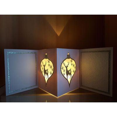 Gold, creme - Lichterkarte handgearbeitet mit LED-Licht " Hirsch" | LI 1