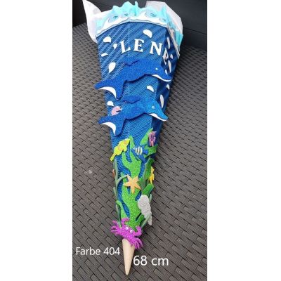 Grün, lila, Fertige Schultüte 68cm Wellpappe - Schultuete im Meer in Handarbeit für Sie hergestellt, incl Name | 129852