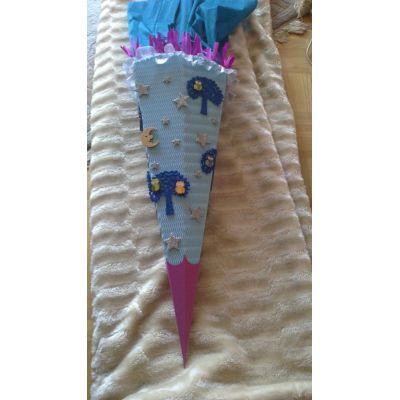Hellblau, pink, Fertige Schultüte 68 cm - Eulen Schultüte Handarbeit Zuckertüte individuell, incl. Name | 884319066