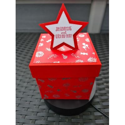 Musterkarton rot, 18 - Explosionsbox "Geburtstag" mit Koffer | EX16