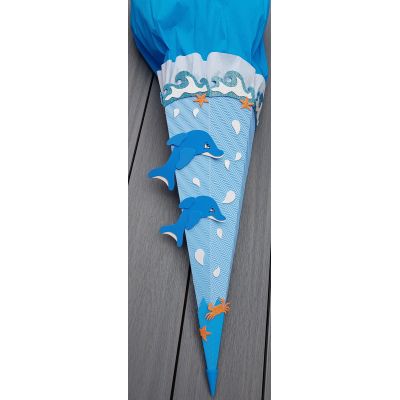 Pazifikblau, blau, Fertige Tüte 85 cm glatt - Schultuete Delphin in Handarbeit für Sie hergestellt, incl. Name | 129852136