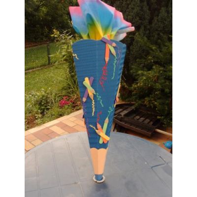 Pazifikblau, californiablau, Fertige Schultüte 68 cm - Schultuete Buntstift in Handarbeit für Sie hergestellt, jetzt neu mit Glittermoosgummi | Schultuete 6