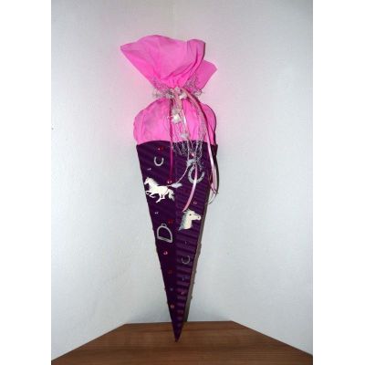Pink 68cm, lila, Bastel-Set 68 cm Tüte - Schultuete Pferd mit Holzteilen in Handarbeit für Sie hergestellt, incl. Name | 382163506